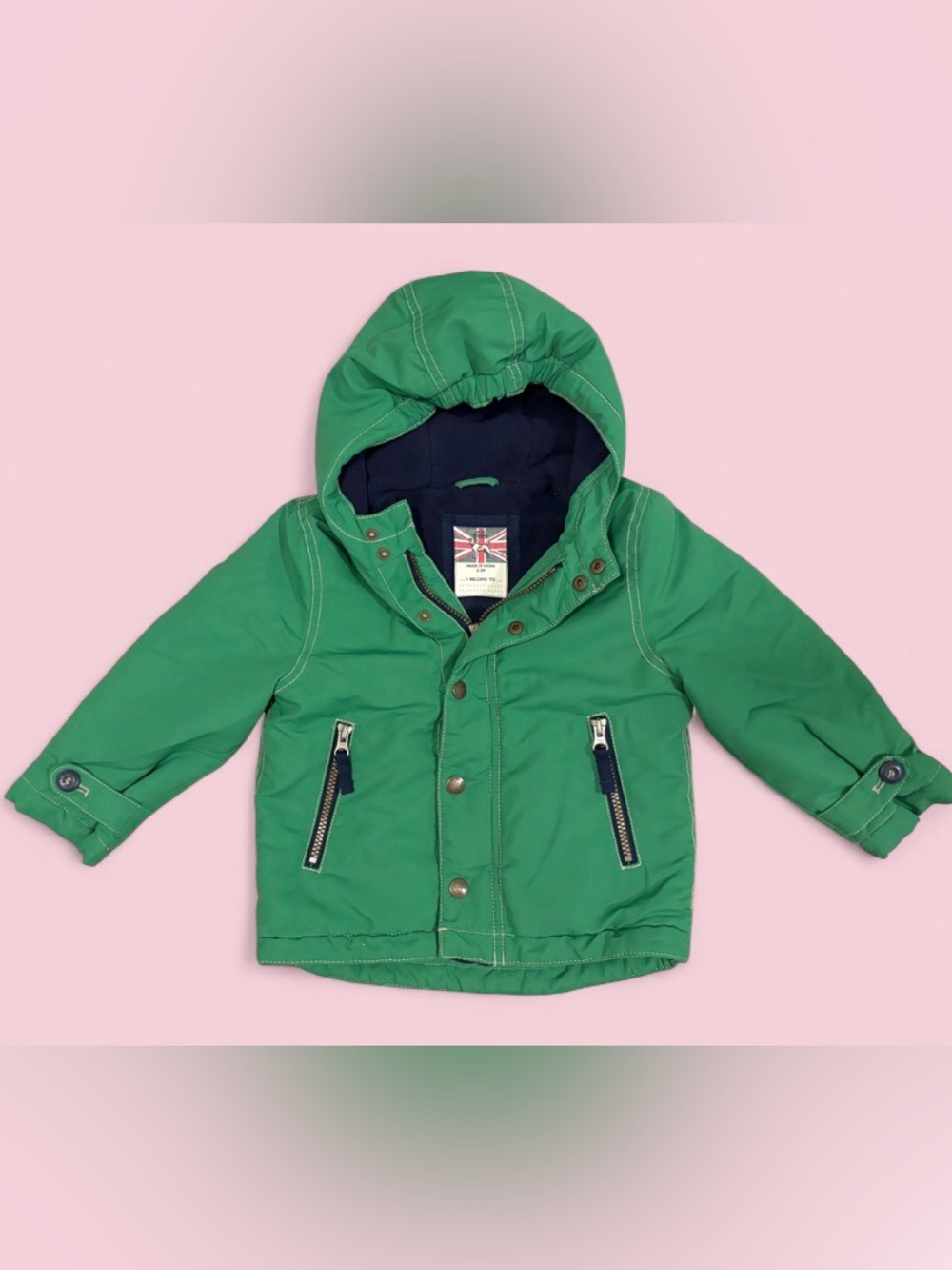 Mini Boden Green Fleece Lined Hooded Coat Jacket Size 2-3Y